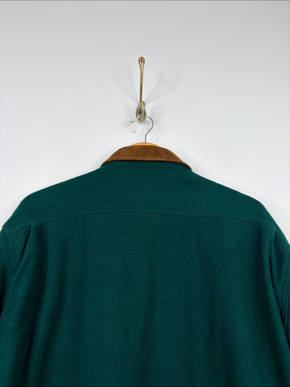Woolrich Overshirt Mens XL Dark Green Wool Flannel Long Sleeve Elbow Patches - Picture 4 of 11